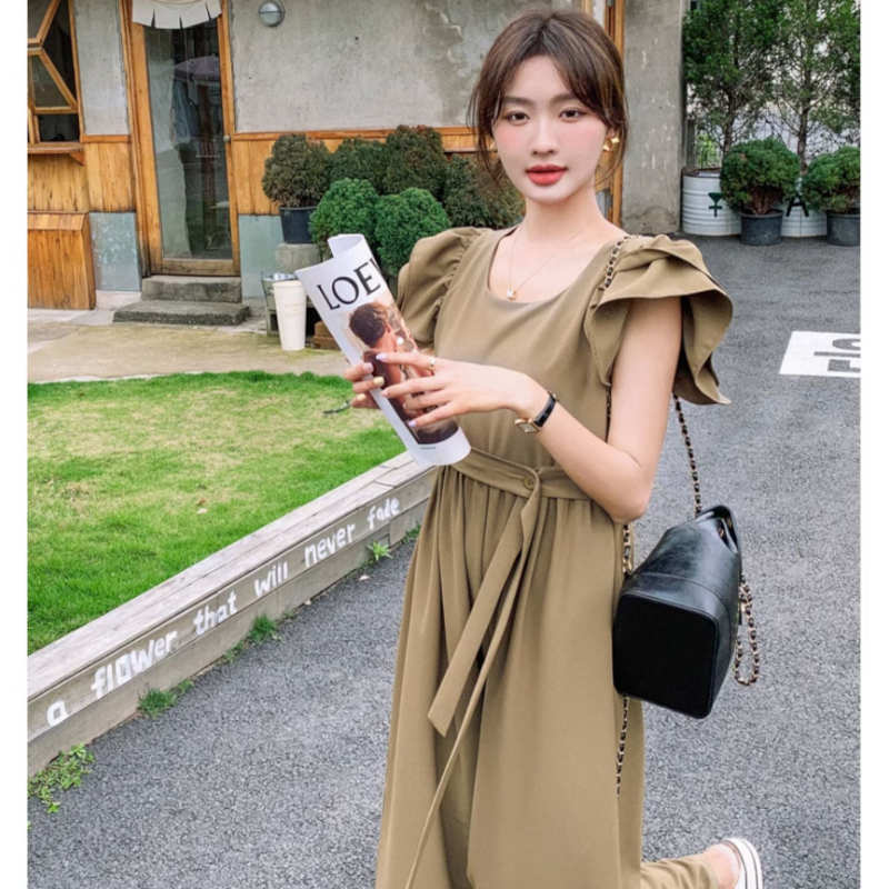 フリルショルダースクエアネックオールインワンワイドパンツ