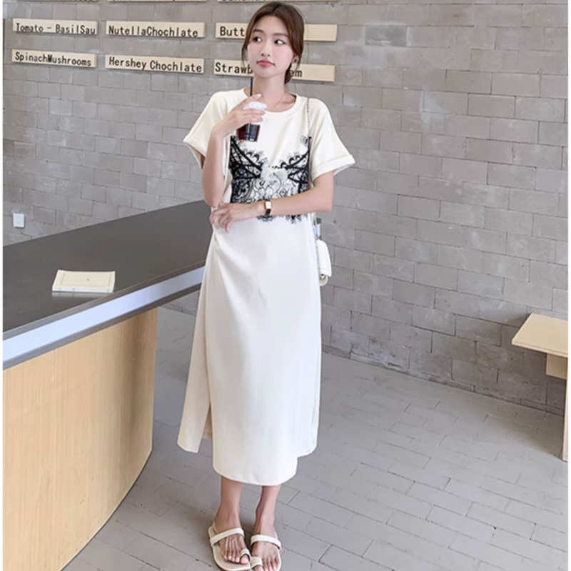 レースプリントゆるTシャツワンピース