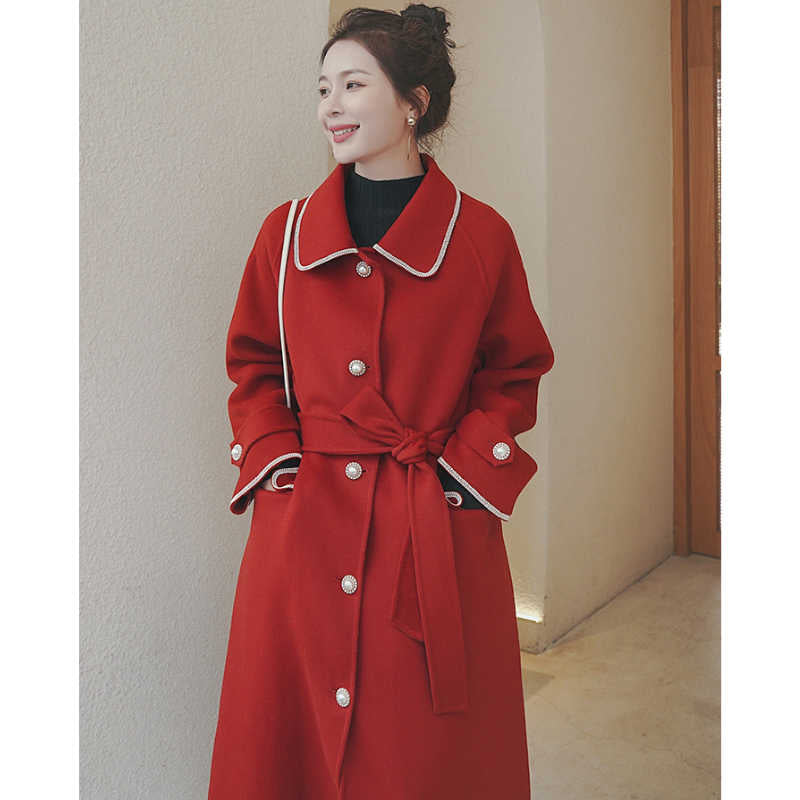 アウトラインステッチロングステンカラーコート(2colors)