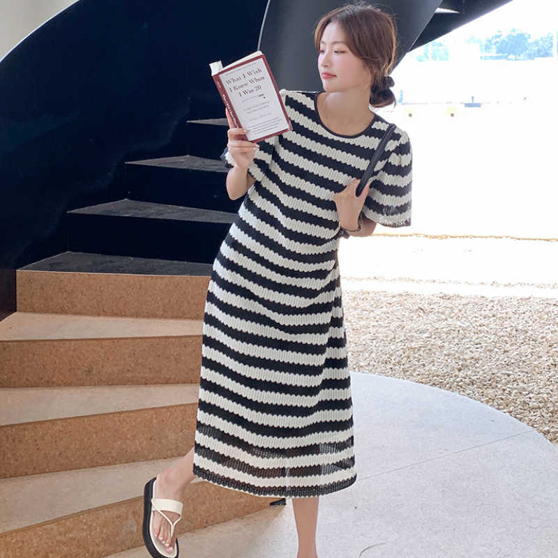 フレアスリーブギザギザボーダーマキシワンピース