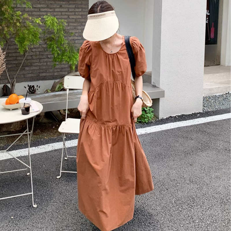 ギャザーネックティアードマキシワンピース