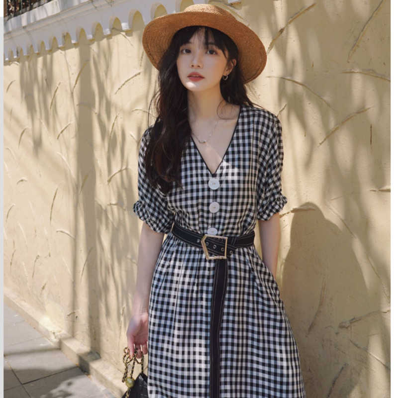 ビッグフロントボタンギンガムチェックマキシワンピース