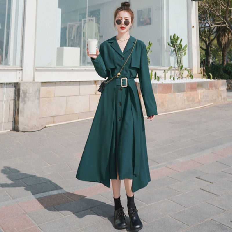 ビンテージ風ベルト付きVネックワンピース(2colors)