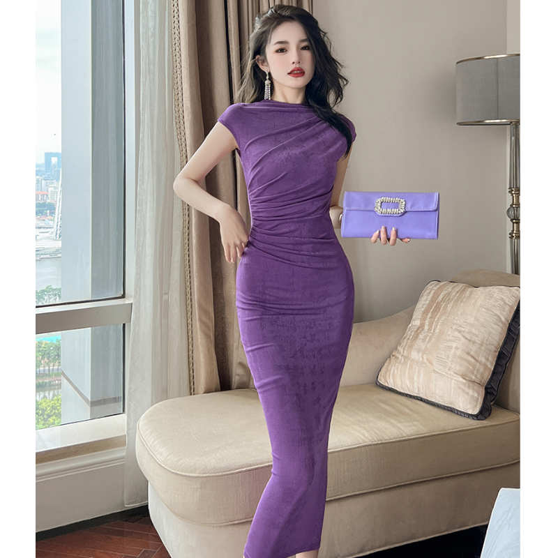 バックドロップオープンギャザーペンシルワンピース