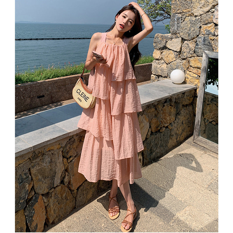 ノースリーブレイヤードフリルワンピース