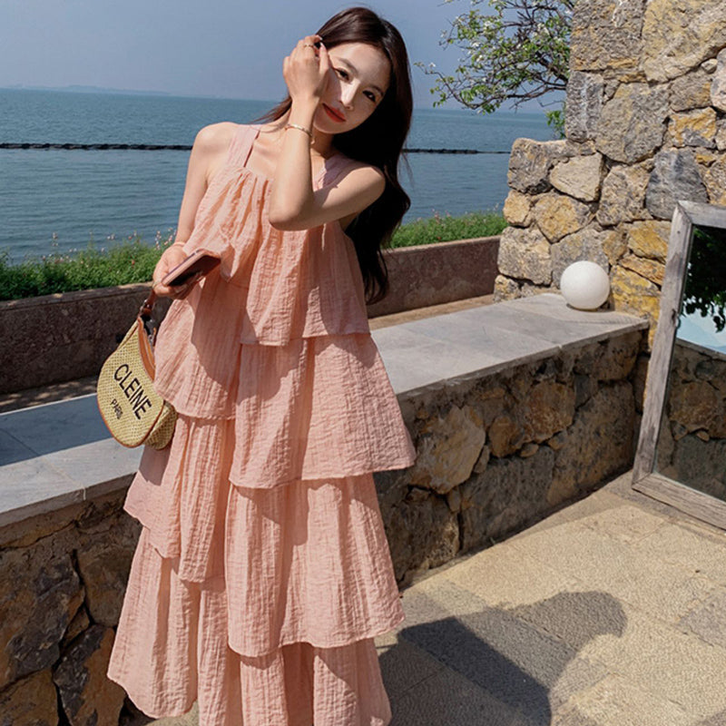 ノースリーブレイヤードフリルワンピース