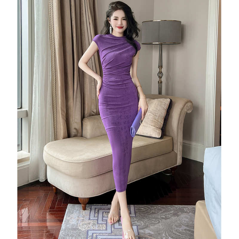 バックドロップオープンギャザーペンシルワンピース