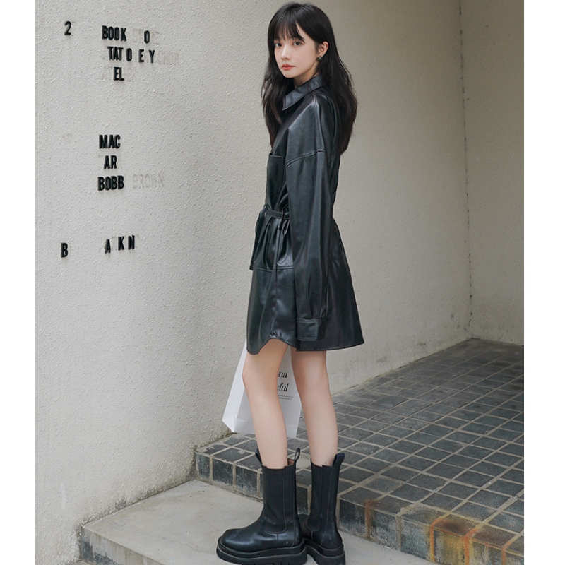 エコレザーオーバーシャツワンピース