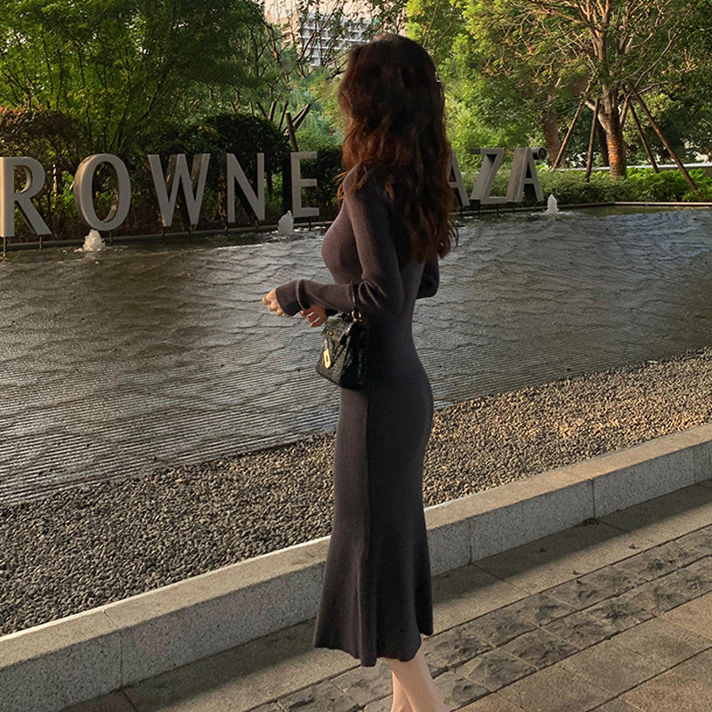 Vネックタイトニットワンピース(5colors)