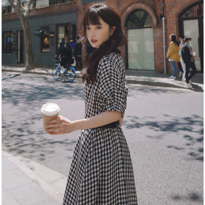 ビッグフロントボタンギンガムチェックマキシワンピース