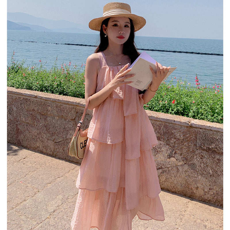 ノースリーブレイヤードフリルワンピース