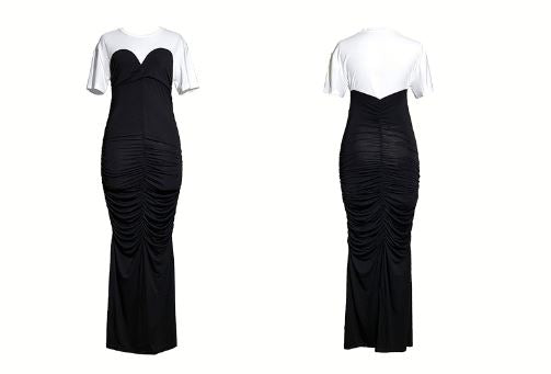 Tシャツコンビフロントギャザービスチェワンピース