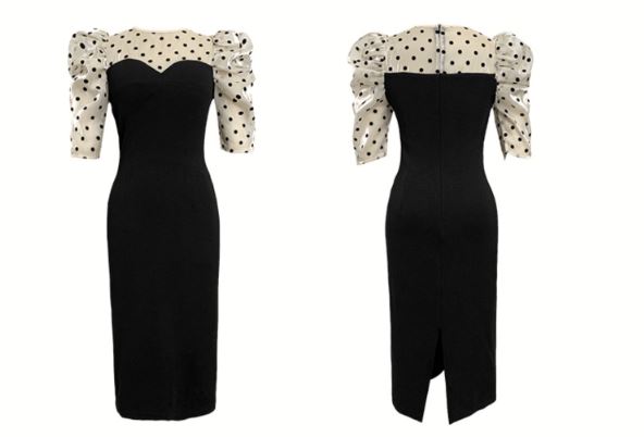 シャイニーポルカドットブラウスコンビビスチェワンピース