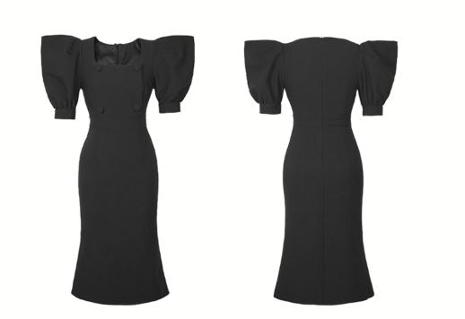 フロントボタンパワーショルダータイトワンピース(2colors)