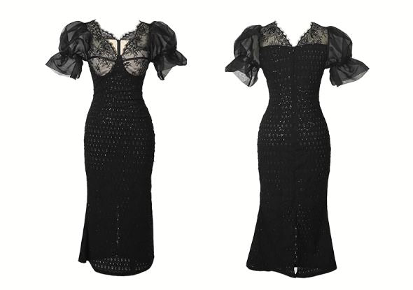 シアーキャンディースリーブレースマーメイドワンピース