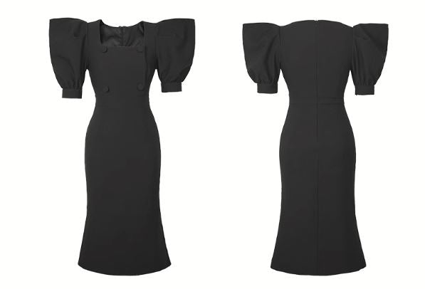 パワーショルダースクエアネックタイトワンピース(2colors)