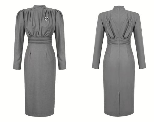 ブローチ付きウエストコンシャスワンピース