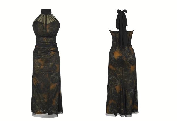 シアーコンビモダンプリントホルターネックマキシワンピース