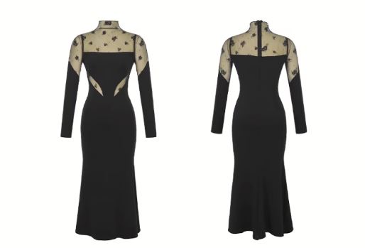 花柄シアーコンビマーメイドマキシワンピース