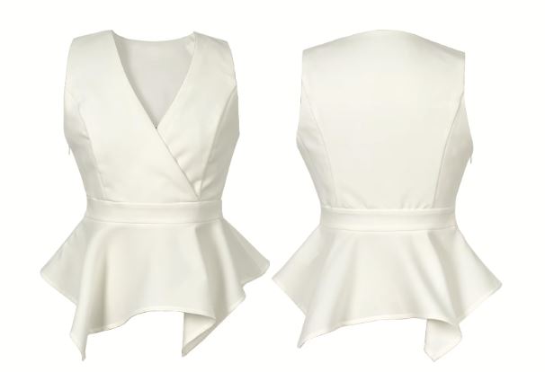 【即納】カシュクールペプラムノースリーブブラウス×ストライプパネルタイトスカート