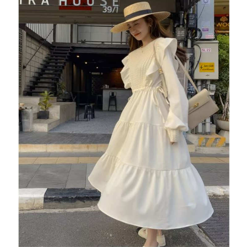 ニットコンビティアードラッフルマキシワンピース