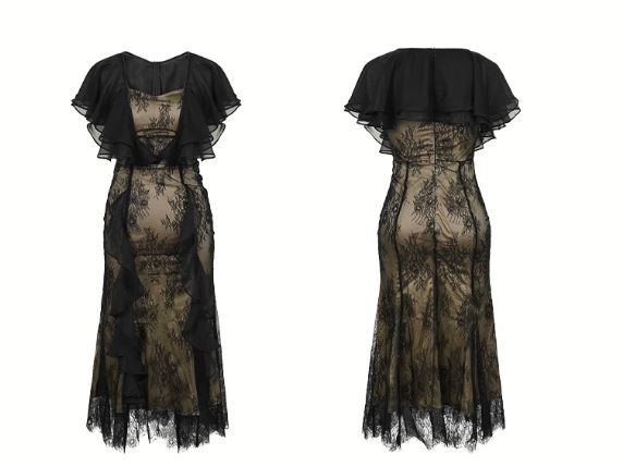 ラッフルケープコンビシアーレースマーメイドワンピース