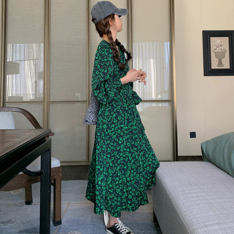 カシュクールボタニカル柄マキシワンピース