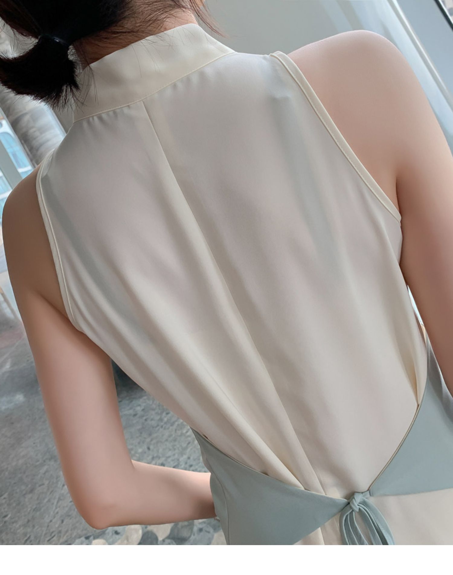 ボウタイフロントギャザーバイカラーワンピース