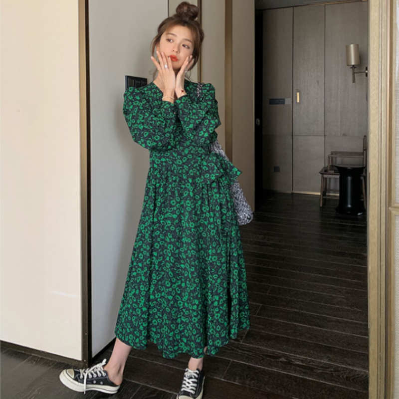 カシュクールボタニカル柄マキシワンピース