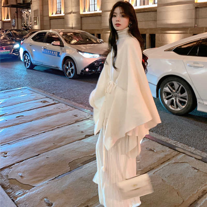 ウエストリボン付きポンチョニットカーディガン