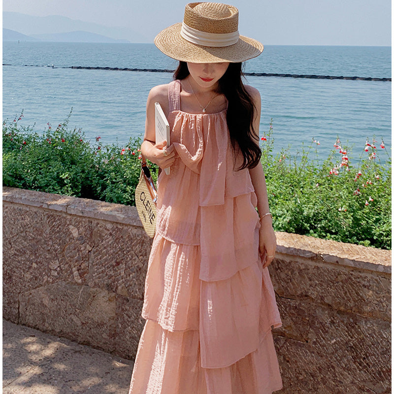 ノースリーブレイヤードフリルワンピース