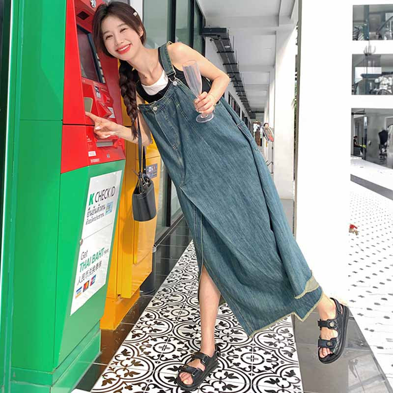 タックスカートデニムサロペット