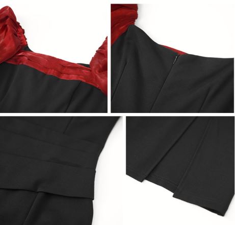 異素材バルーンスリーブバイカラーロングワンピース