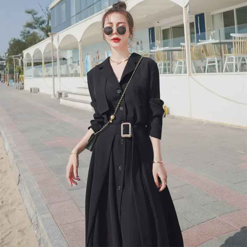 ビンテージ風ベルト付きVネックワンピース(2colors)