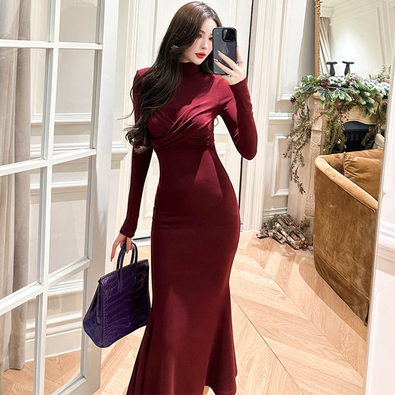 ハイネックツイストマーメイドニットワンピース(2colors)