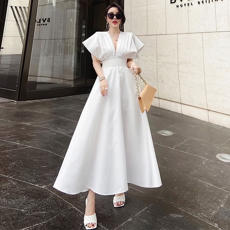 フレアスリーブフロントプリーツマキシワンピース(2colors)