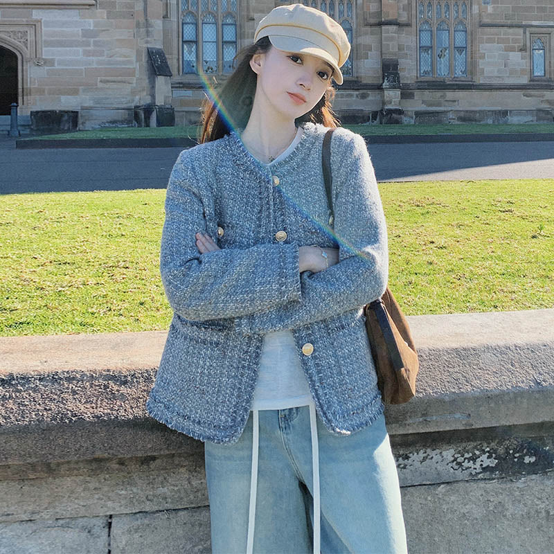 ラウンドネックツイードジャケット