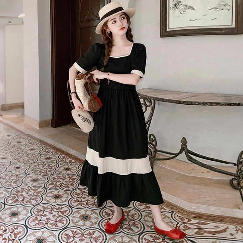 スクエアネックモノトーンAラインワンピース