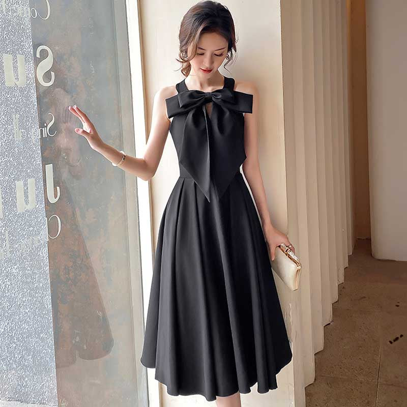 ブラックリボンミモレ丈ドレス