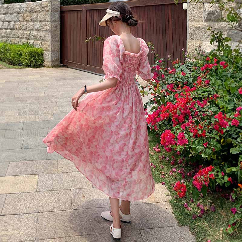 シャーリングシフォンワンピース