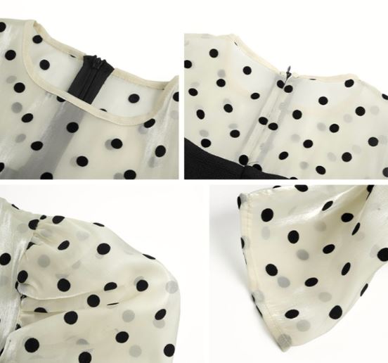 シャイニーポルカドットブラウスコンビビスチェワンピース