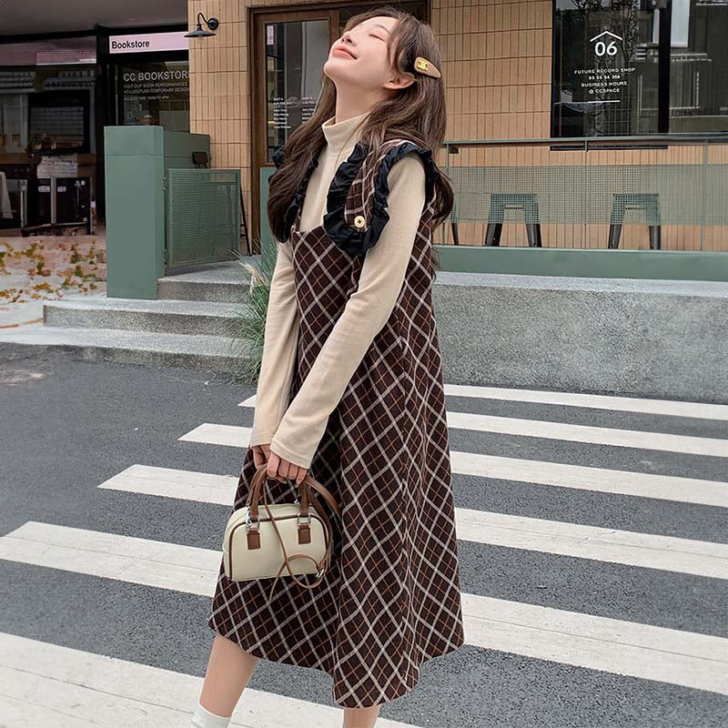 Aラインチェック柄ジャンパースカート(2colors)