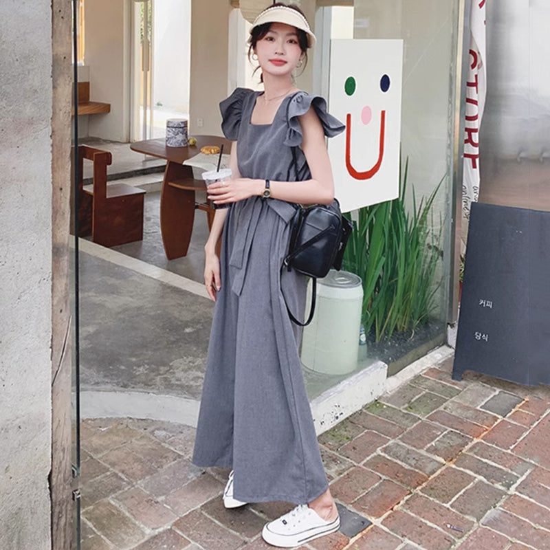 スクエアネックワイドパンツオールインワン