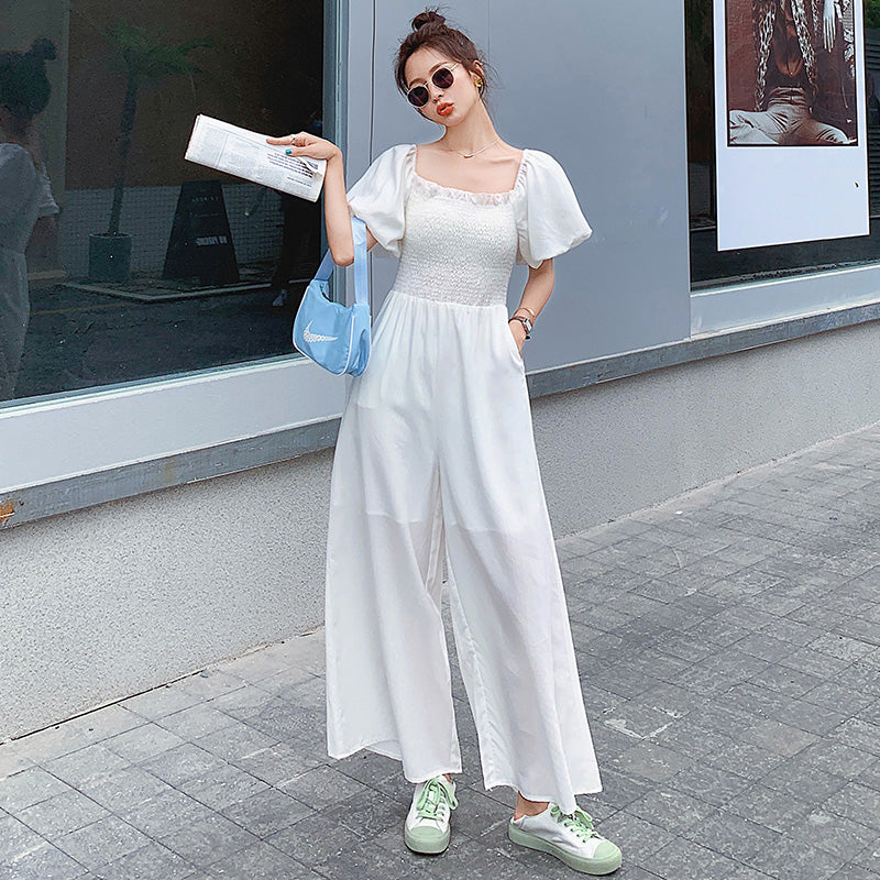 スクエアネックワイドロンパース(4colors)