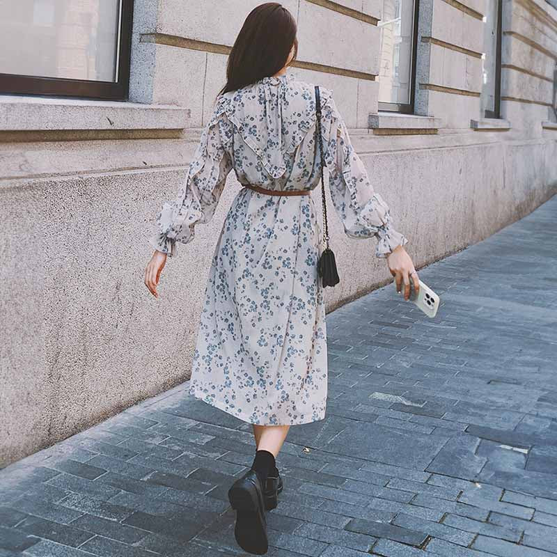 フリルフラワーシフォンワンピース