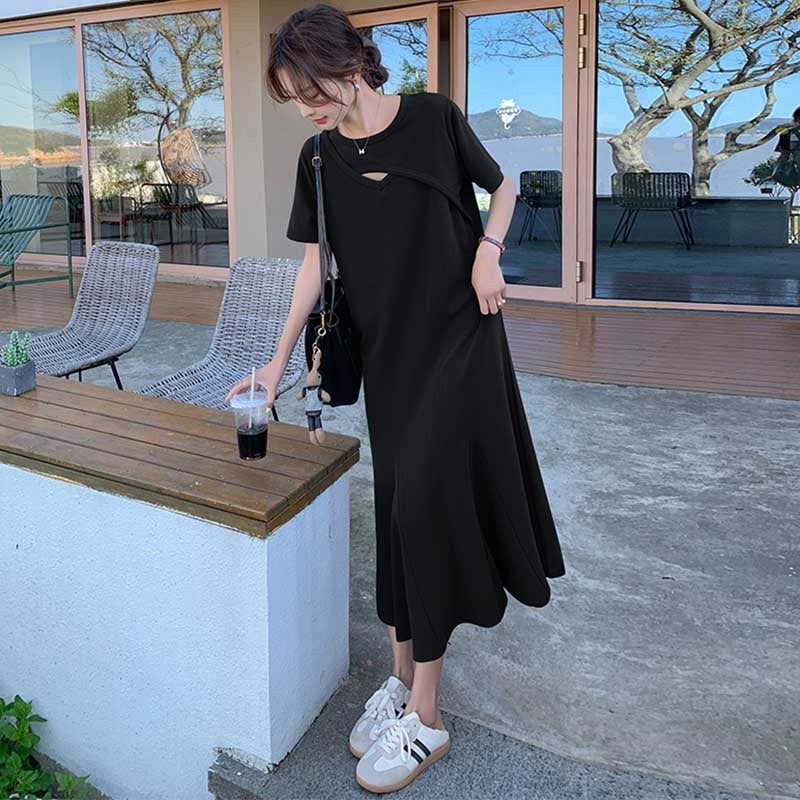 ソリッドカラーフレアワンピース(2colors)