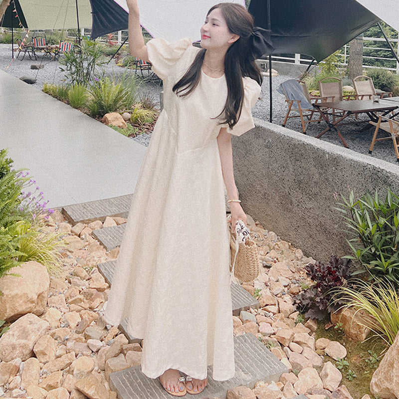 パフスリーブAラインワンピース