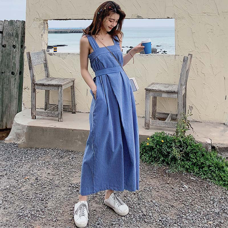 バックリボンストライプロンパース