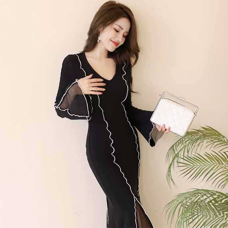 ライン入りフィッシュテールスカートワンピース