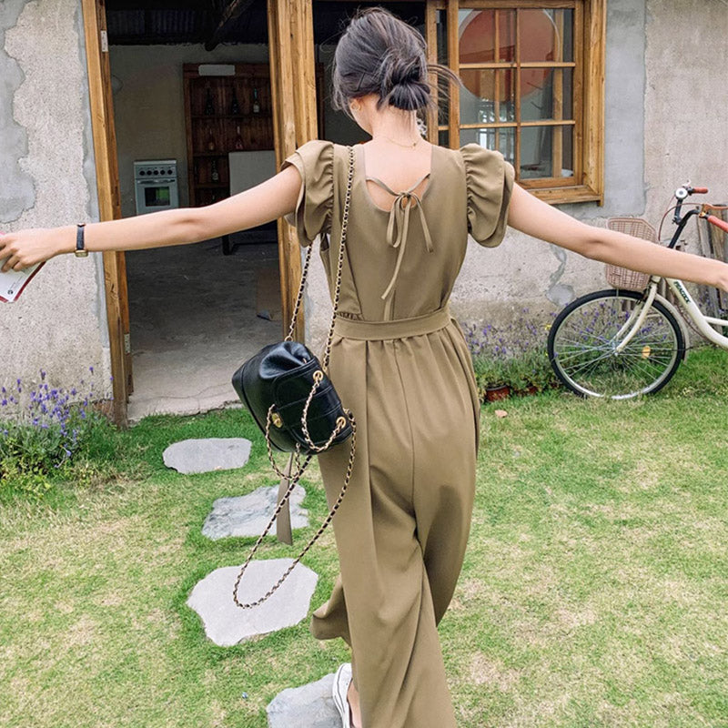 フリルショルダースクエアネックオールインワンワイドパンツ